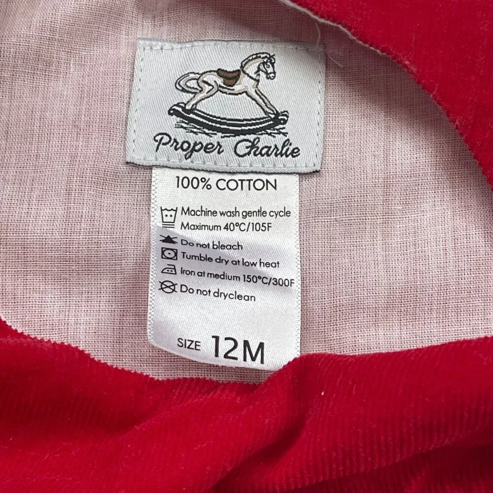 Proper Charlie Smocked‎ Reindeer Longalls Baby Boys 12M 100% Cotton Red Corduroy